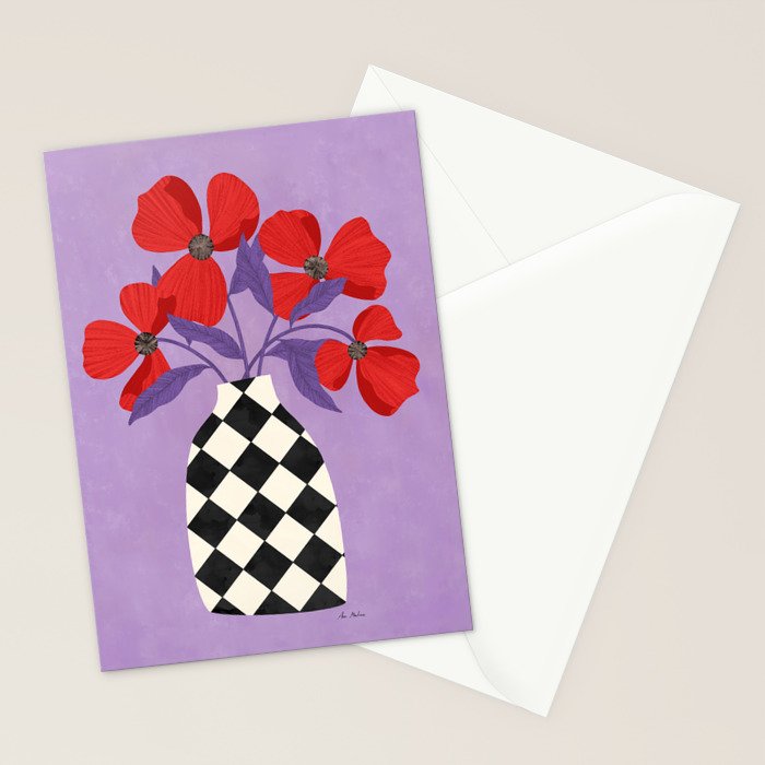 Poppies and vase of squares and diamonds Stationery Card Gallery Image 2