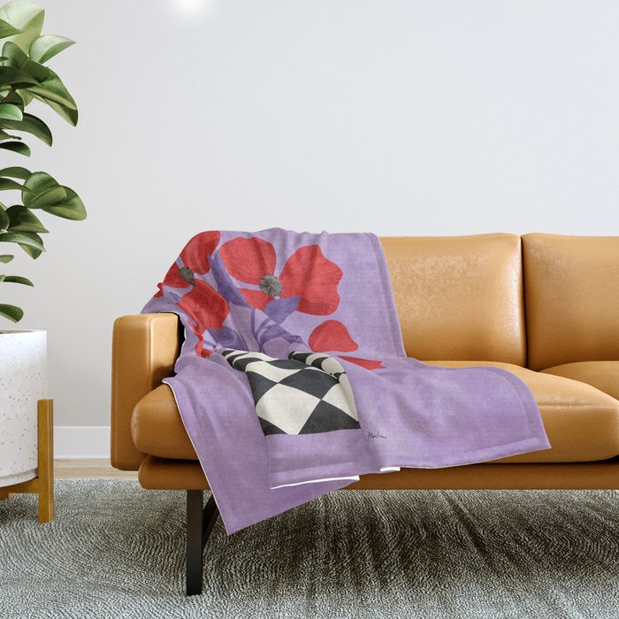 Poppies and vase of squares and diamonds Throw Blanket Gallery Image 1