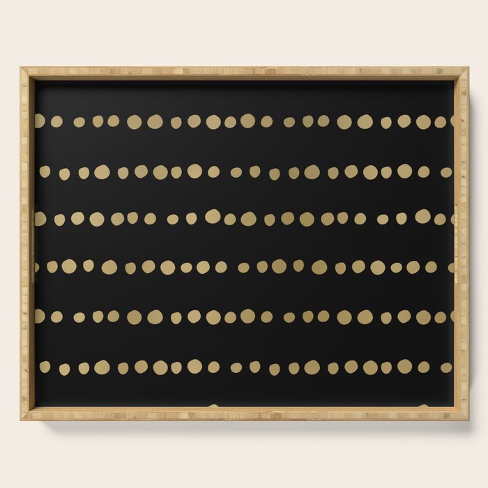 Boho Mudcloth Dots Pattern, Black and Gold Serving Tray Gallery Image 1