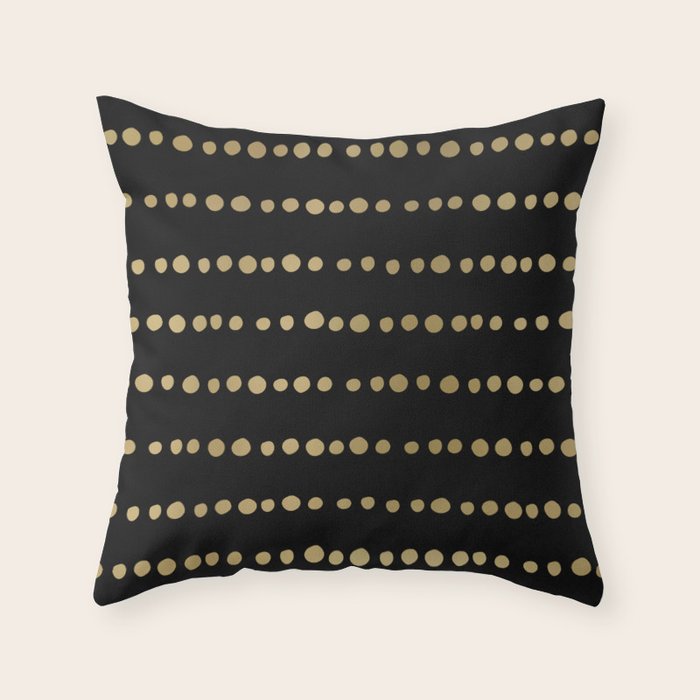 Boho Mudcloth Dots Pattern, Black and Gold Throw Pillow Gallery Image 6