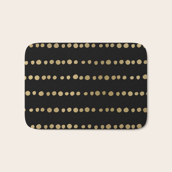 Boho Mudcloth Dots Pattern, Black and Gold Bath Mat Gallery Image 1