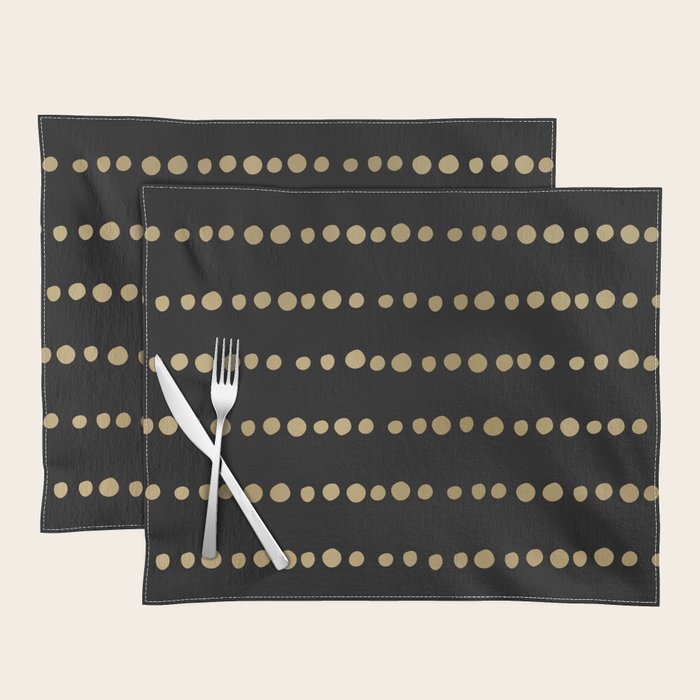 Boho Mudcloth Dots Pattern, Black and Gold Placemat Gallery Image 1