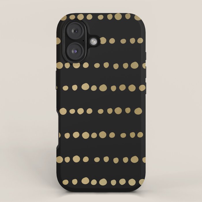 Boho Mudcloth Dots Pattern, Black and Gold iPhone Case Gallery Image 1