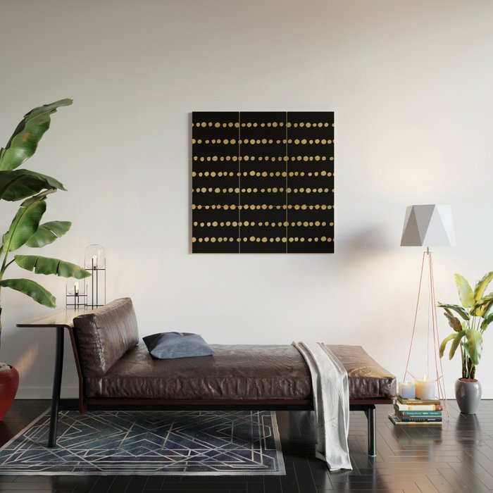 Boho Mudcloth Dots Pattern, Black and Gold Wood Wall Art Gallery Image 2