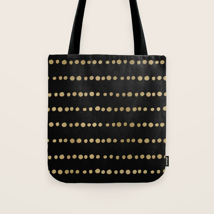 Boho Mudcloth Dots Pattern, Black and Gold Tote Bag Gallery Image 1
