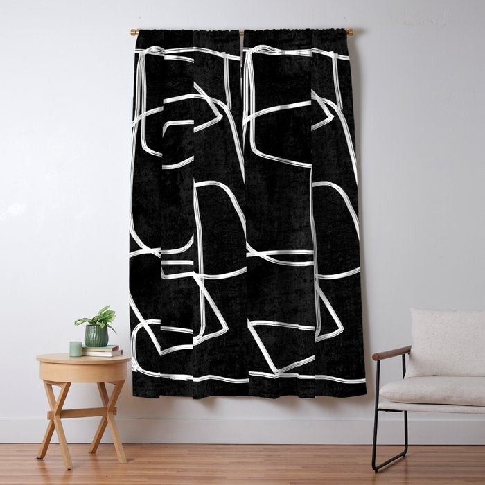 Abstract line art 22 Black And White Window Curtain Gallery Image 1