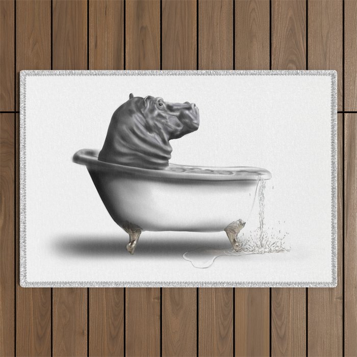 Hippo in Bath Outdoor Rug Gallery Image 1