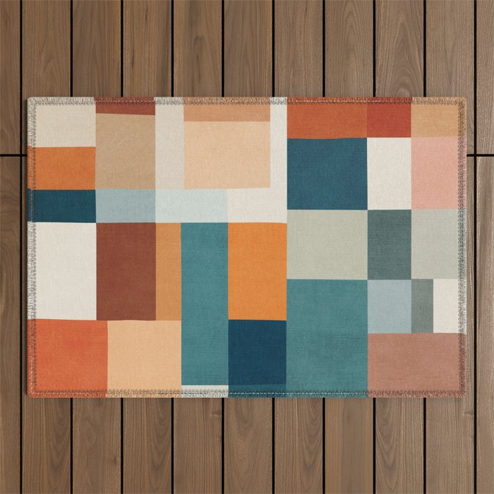 Modern Geometric Abstract Mid-Century Artwork Outdoor Rug Gallery Image 1