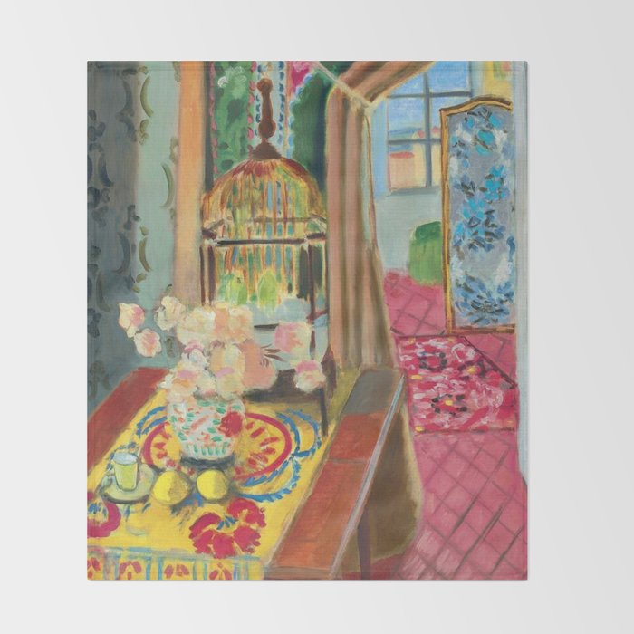 Henri Matisse Interior with Flowers & Parakeets II Throw Blanket Gallery Image 2