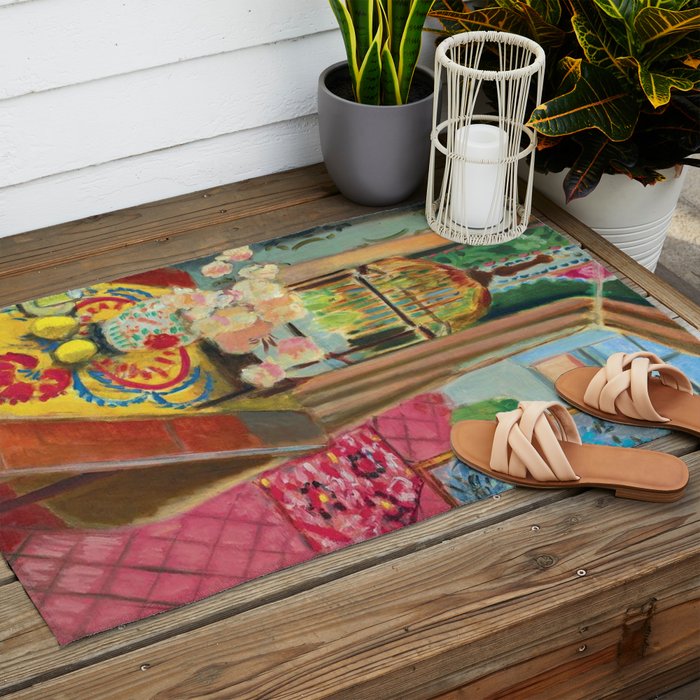 Henri Matisse Interior with Flowers & Parakeets II Outdoor Rug Gallery Image 2