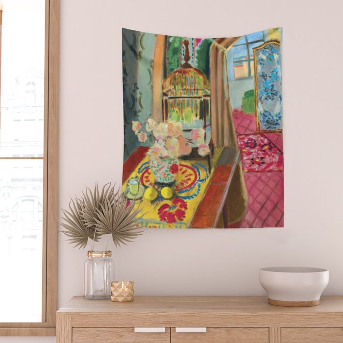 Henri Matisse Interior with Flowers & Parakeets II Wall Tapestry Gallery Image 2
