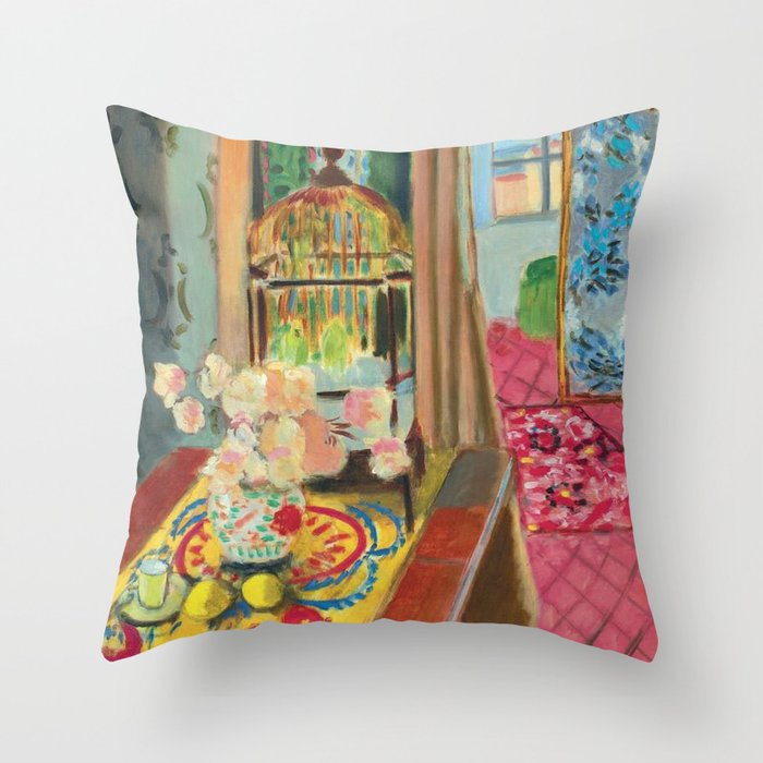 Henri Matisse Interior with Flowers & Parakeets II Throw Pillow Gallery Image 6