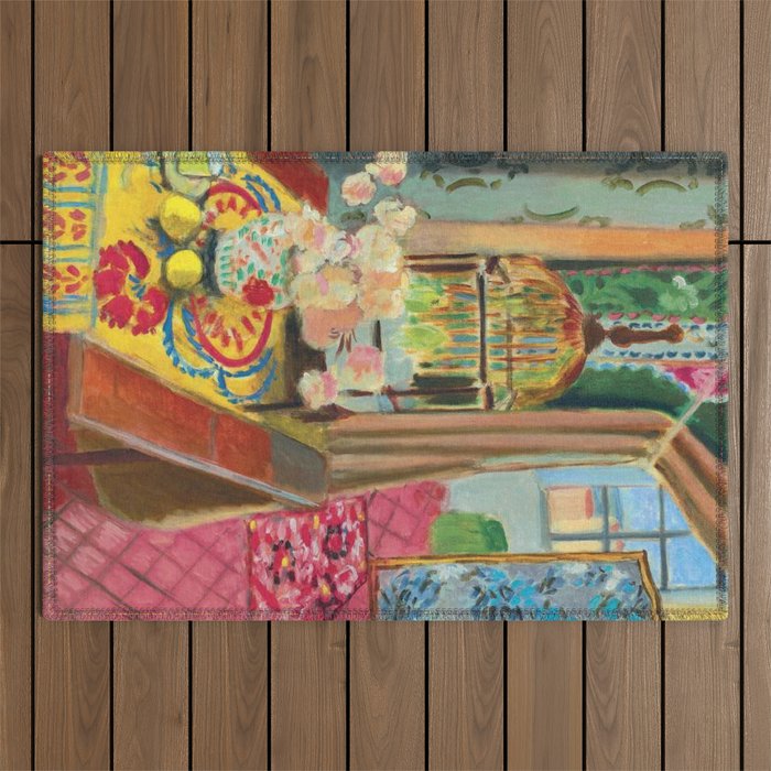 Henri Matisse Interior with Flowers & Parakeets II Outdoor Rug Gallery Image 1