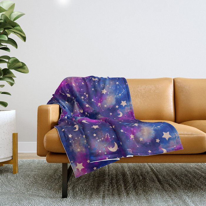 Zodiac - Watercolor Dark Throw Blanket Gallery Image 1