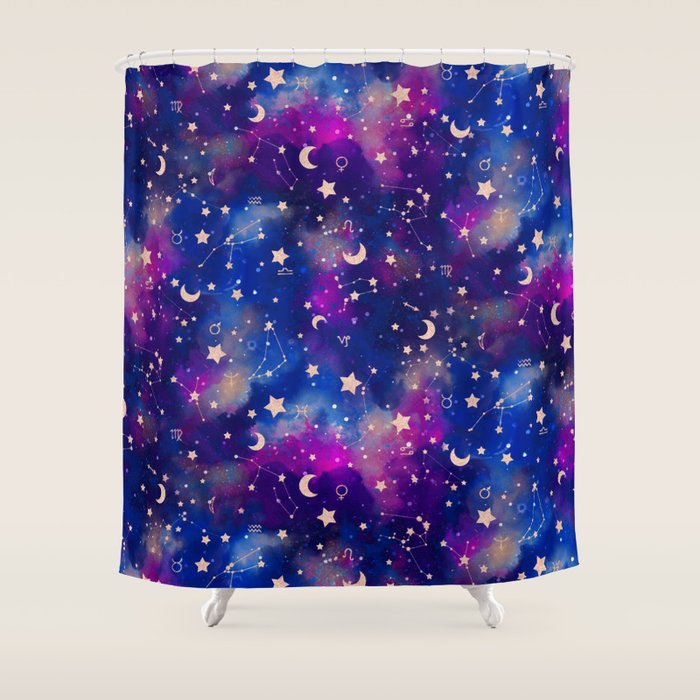 Zodiac - Watercolor Dark Shower Curtain Gallery Image 1