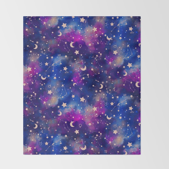 Zodiac - Watercolor Dark Throw Blanket Gallery Image 2
