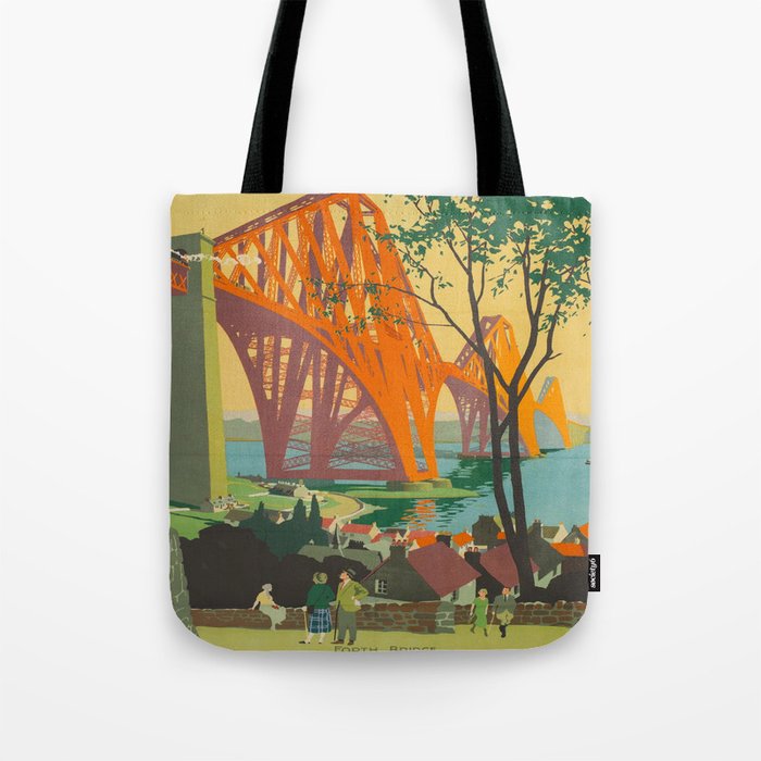 Mid Century Colorful Travel Posters Forth Bridge British Railways Tote Bag Gallery Image 1