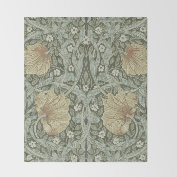 William Morris Vintage Pimpernel Green Bayleaf Manilla Throw Blanket Gallery Image 2