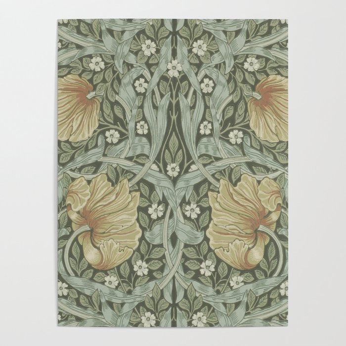 William Morris Vintage Pimpernel Green Bayleaf Manilla Poster Gallery Image 1