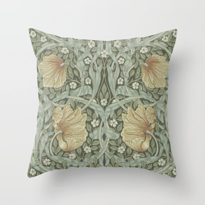 William Morris Vintage Pimpernel Green Bayleaf Manilla Throw Pillow Gallery Image 6