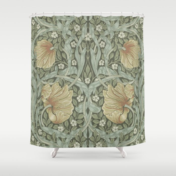 William Morris Vintage Pimpernel Green Bayleaf Manilla Shower Curtain Gallery Image 1
