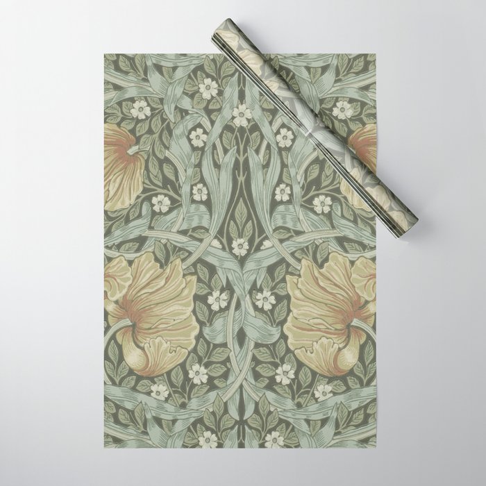 William Morris Vintage Pimpernel Green Bayleaf Manilla Wrapping Paper Gallery Image 1