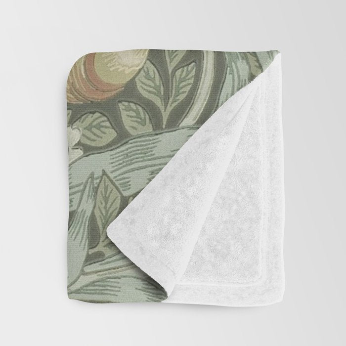 William Morris Vintage Pimpernel Green Bayleaf Manilla Throw Blanket Gallery Image 3