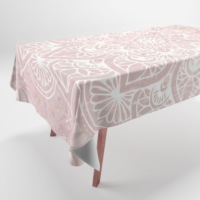 Mandala Yoga Love, Blush Pink Floral Tablecloth Gallery Image 1