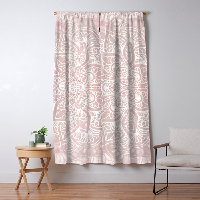Mandala Yoga Love, Blush Pink Floral Window Curtain Gallery Image 5