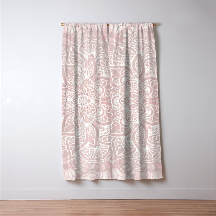 Mandala Yoga Love, Blush Pink Floral Window Curtain Gallery Image 3