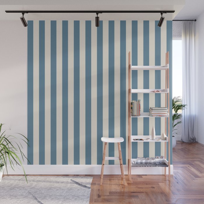 Blue And Cream Vertical Stripes Wall Mural Gallery Image 1