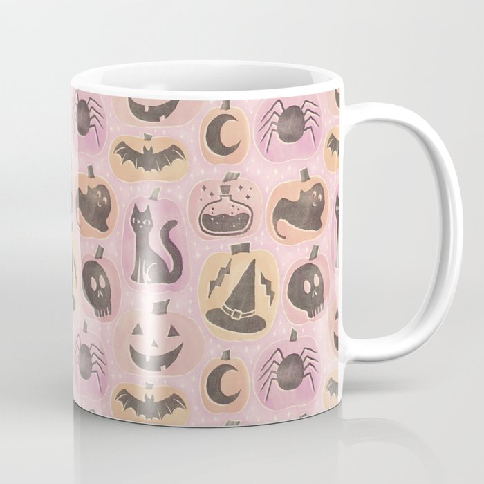 Halloween Pumpkins - vintage pink and black  Coffee Mug Gallery Image 1