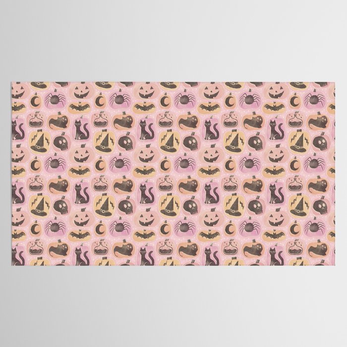 Halloween Pumpkins - vintage pink and black  Tablecloth Gallery Image 2