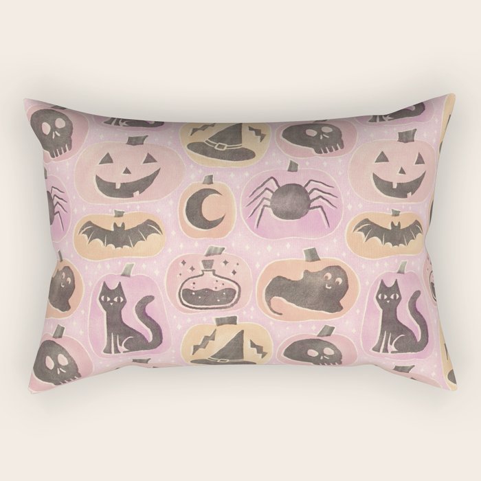 Halloween Pumpkins - vintage pink and black  Rectangular Pillow Gallery Image 1