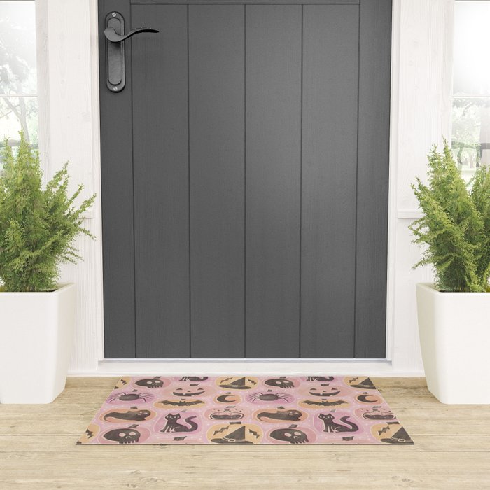 Halloween Pumpkins - vintage pink and black  Welcome Mat Gallery Image 3
