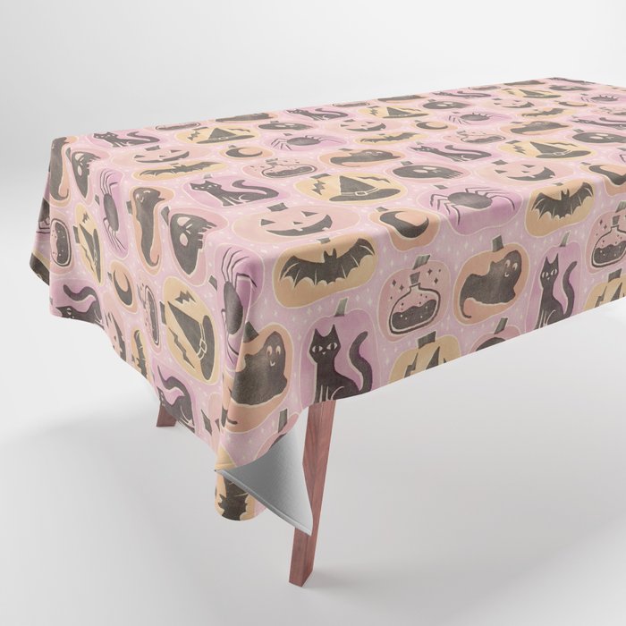 Halloween Pumpkins - vintage pink and black  Tablecloth Gallery Image 1
