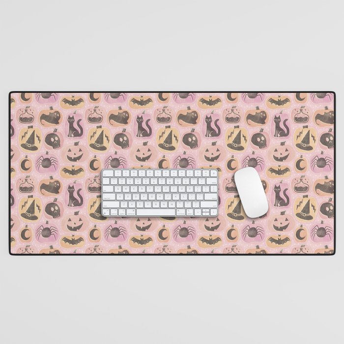 Halloween Pumpkins - vintage pink and black  Desk Mat Gallery Image 1