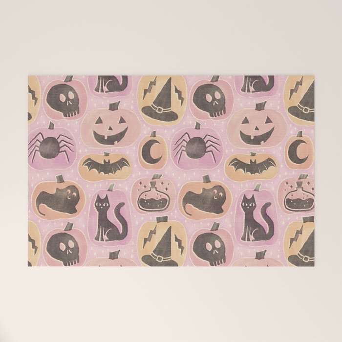 Halloween Pumpkins - vintage pink and black  Welcome Mat Gallery Image 1