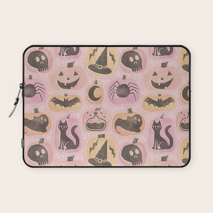 Halloween Pumpkins - vintage pink and black  Laptop Sleeve Gallery Image 1