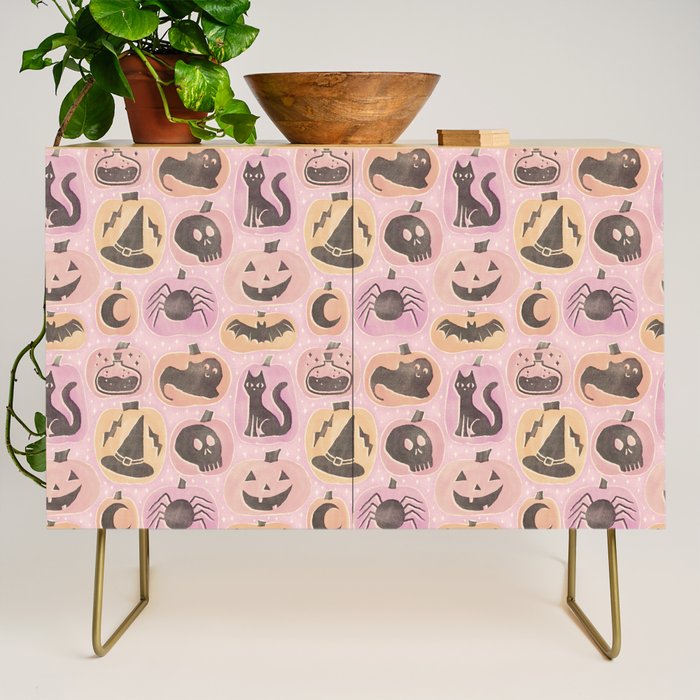 Halloween Pumpkins - vintage pink and black  Credenza Gallery Image 1