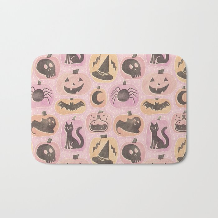 Halloween Pumpkins - vintage pink and black  Bath Mat Gallery Image 1