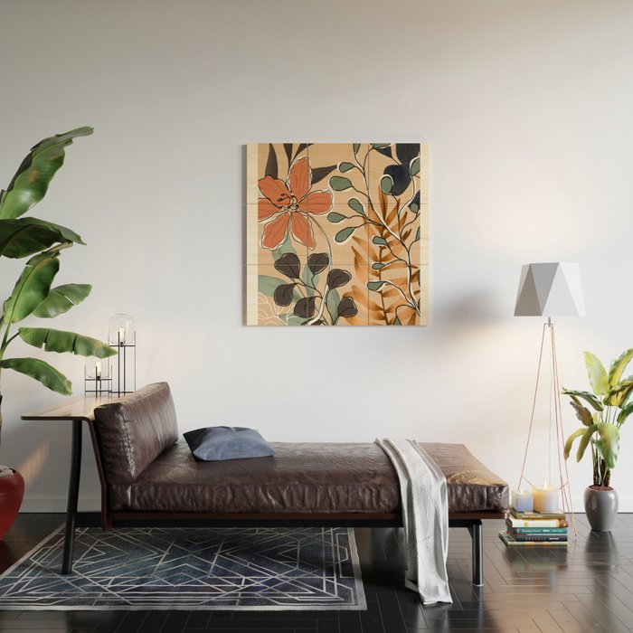 Elegant Botanical Line Art 1 Wood Wall Art Gallery Image 2