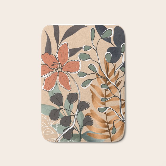 Elegant Botanical Line Art 1 Bath Mat Gallery Image 1