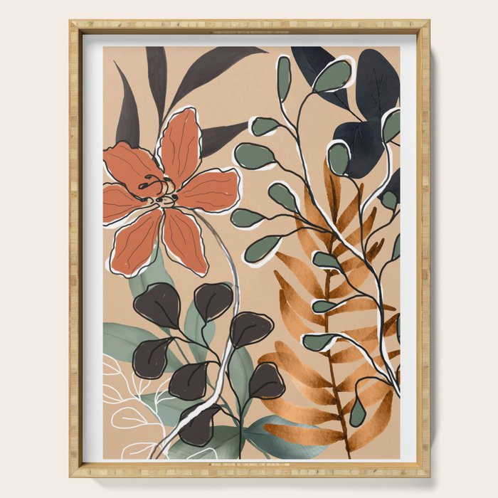 Elegant Botanical Line Art 1 Serving Tray Gallery Image 1