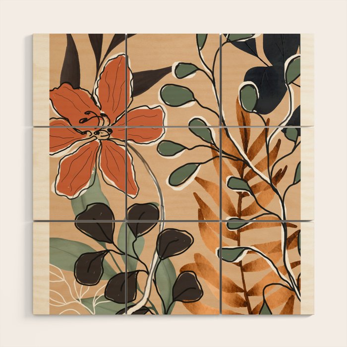 Elegant Botanical Line Art 1 Wood Wall Art Gallery Image 1