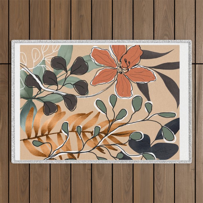 Elegant Botanical Line Art 1 Outdoor Rug Gallery Image 1