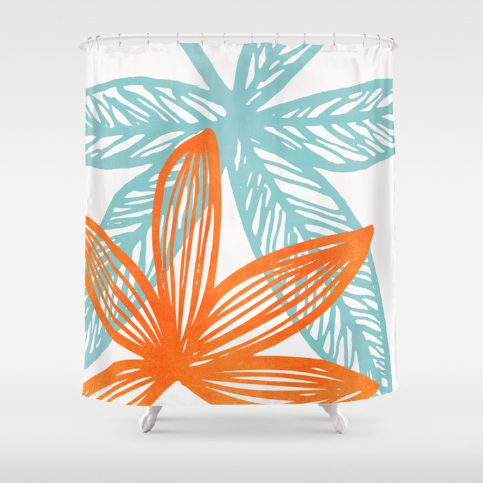 Orange and Blue Seaside Coastal Shapes Shower Curtain Gallery Image 1