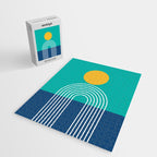 Geometric Lines in Blue Teal Yellow (Sun and Rainbow abstraction) Jigsaw Puzzle Gallery Image 2