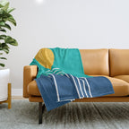 Geometric Lines in Blue Teal Yellow (Sun and Rainbow abstraction) Throw Blanket Gallery Image 1