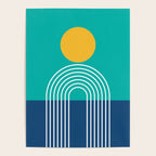 Geometric Lines in Blue Teal Yellow (Sun and Rainbow abstraction) Poster Gallery Image 4